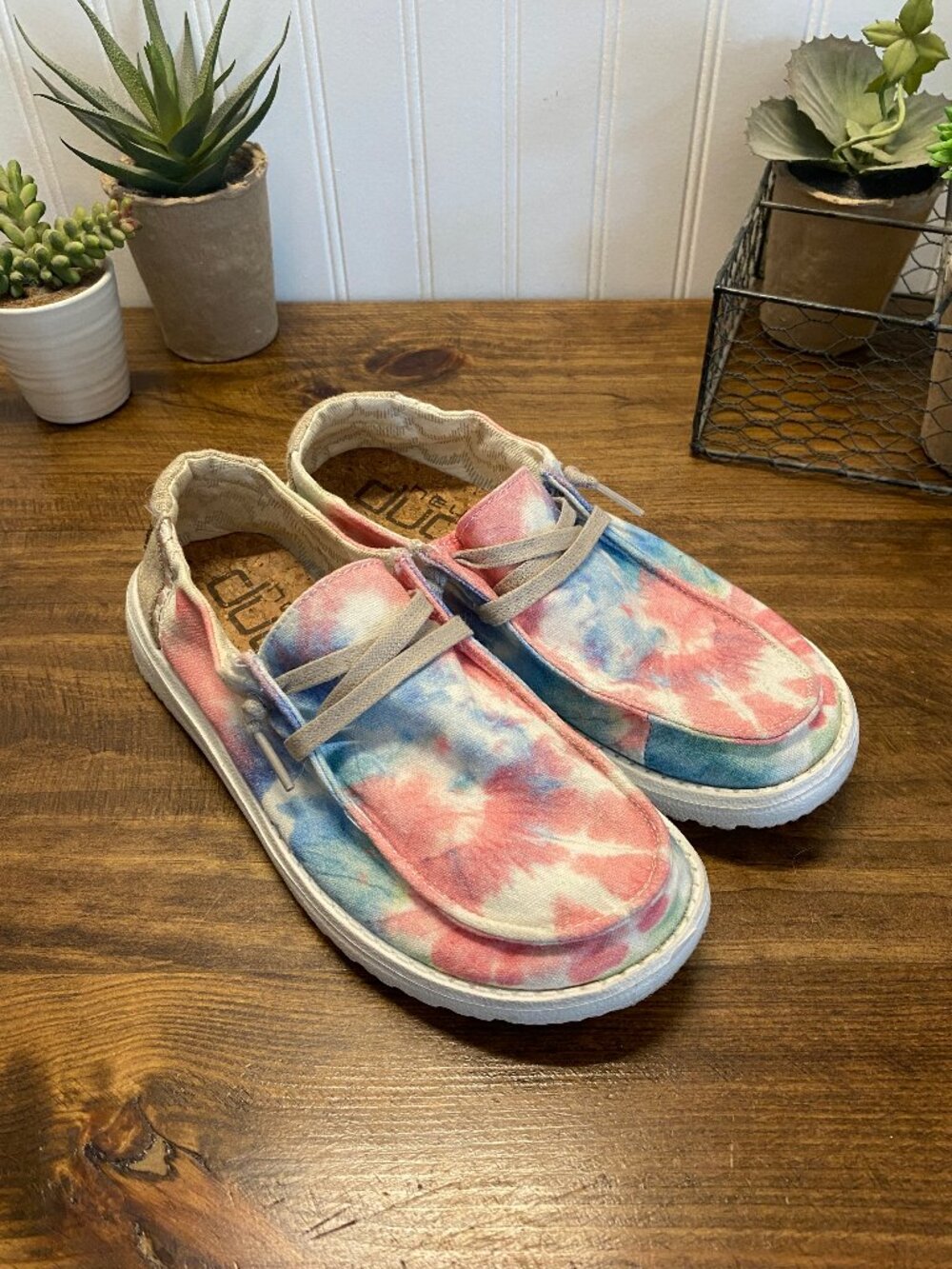 Hey Dude - Wendy Boho Mandala Tie Dye Shoes - Women’s Size 5 - Pink Blue Slip On